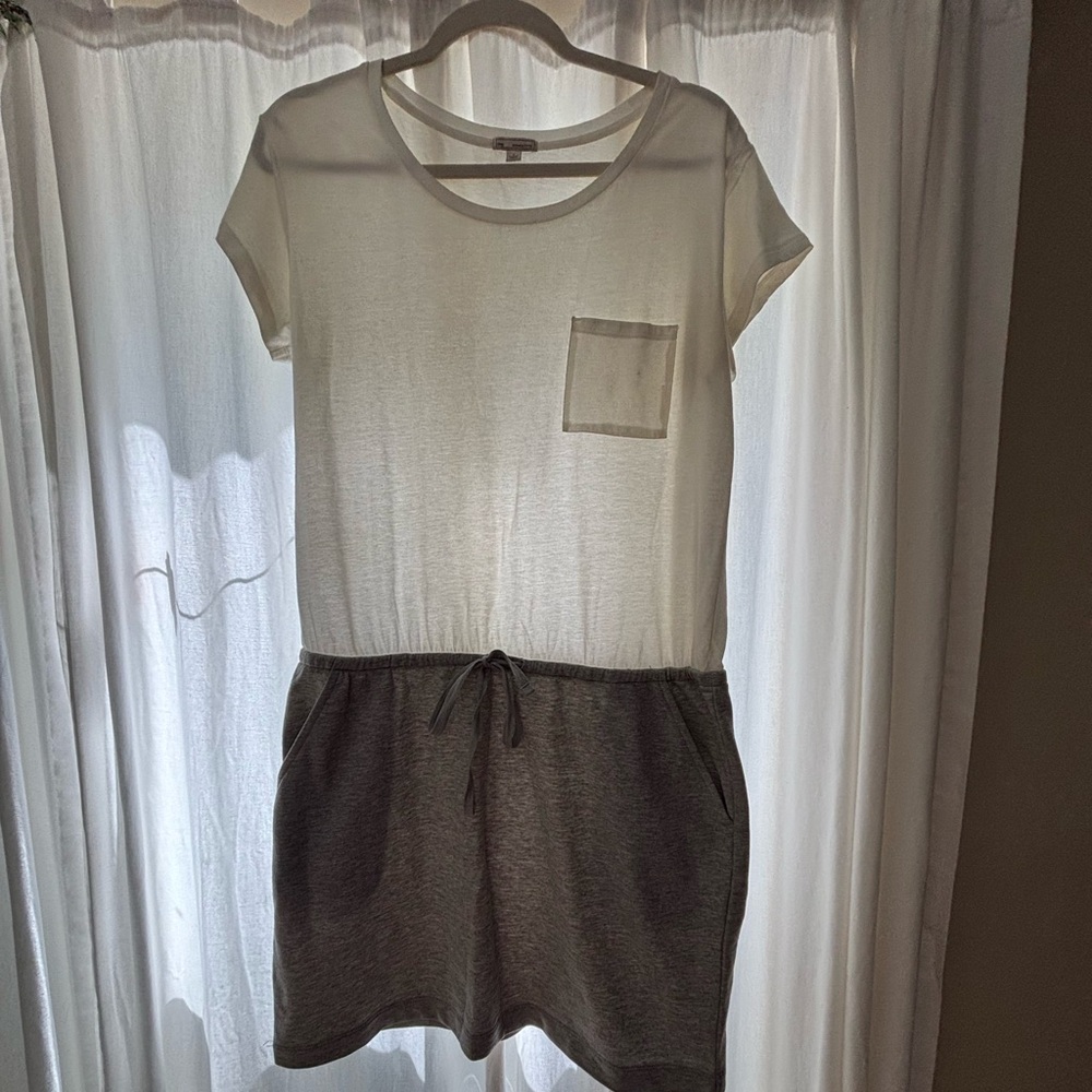 White and Gray Short Sleeve Dress
